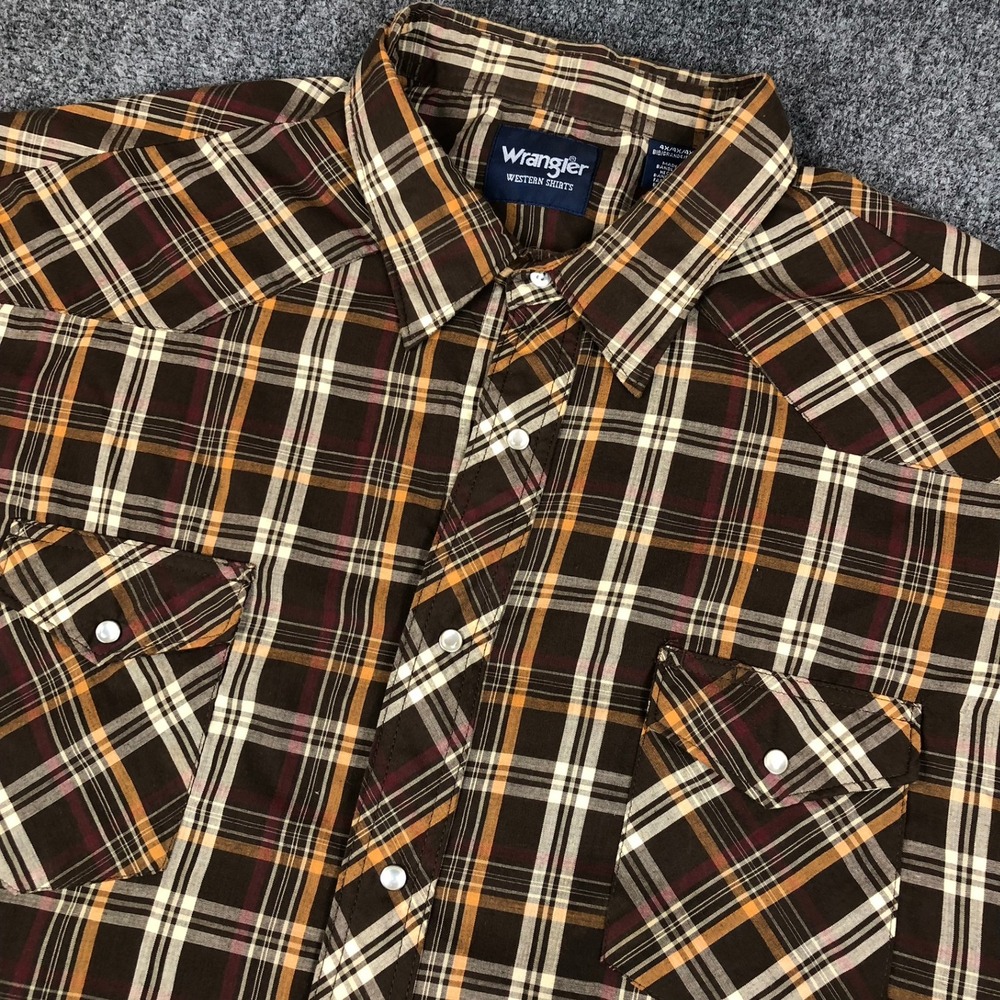 Wrangler Western Shirt Mens 4X Blue Green Plaid Pearl Snap Short Sleeve Big Tall - Picture 8 of 14
